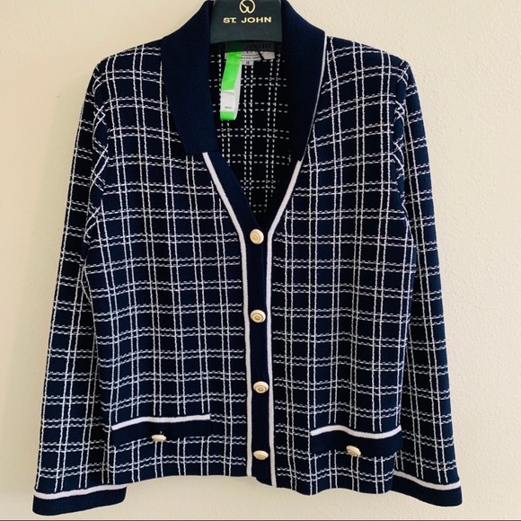 St. John Jackets & Blazers - St. John Collection Knit Jacket Dark Navy V Neck